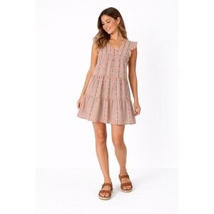 2/$30 Savanna Jane Anthropologie Mini Dress Sz S Red Embroidered Boho Cotton